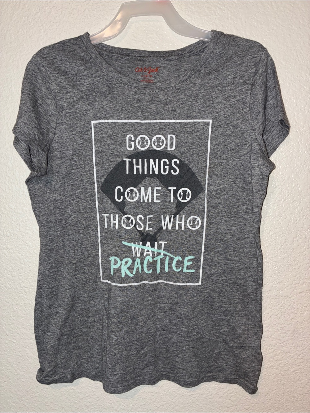 Cat & Jack Gray Graphic Short Sleeve Tee with Mint Accent